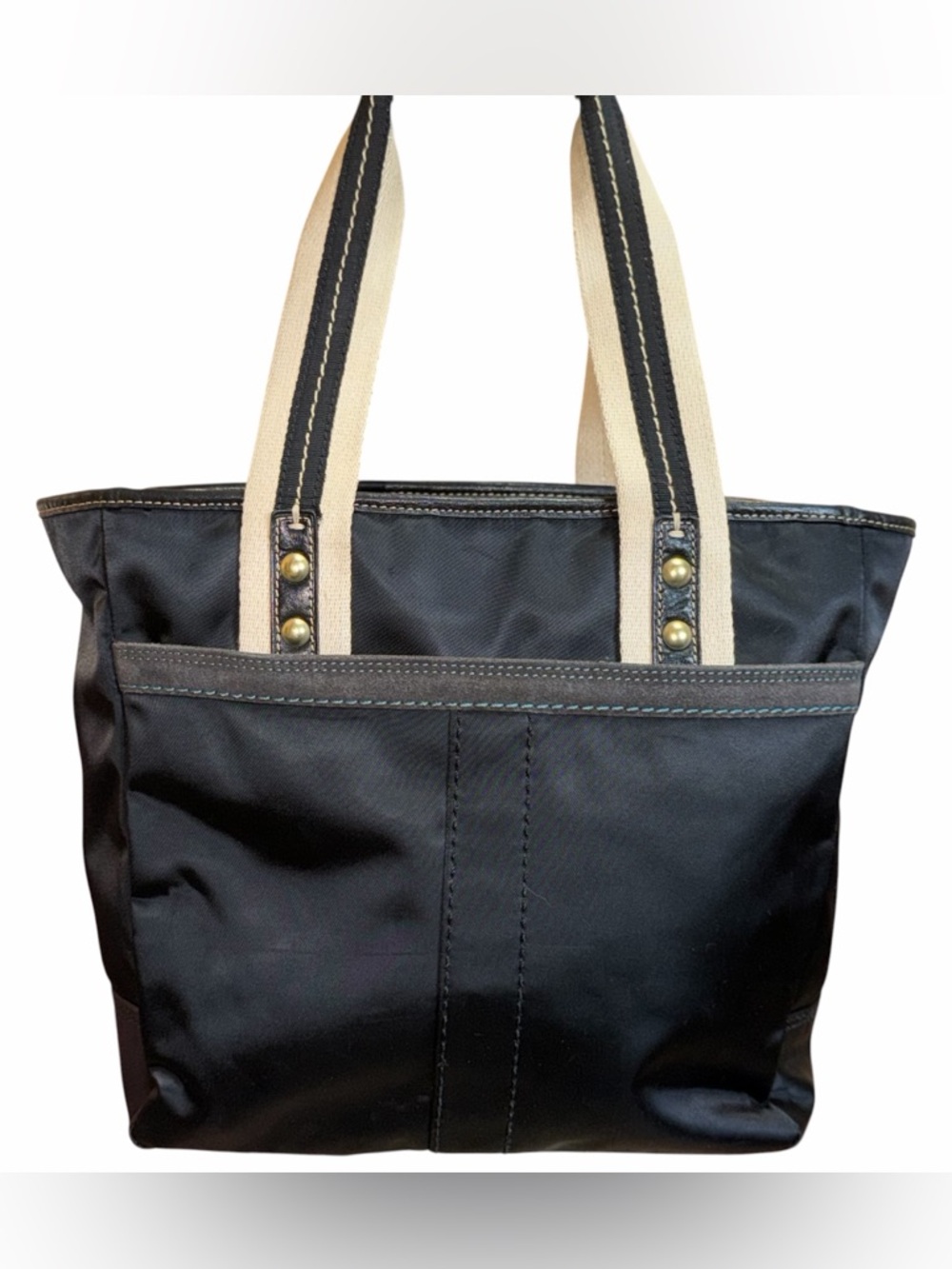 Coach Hampton Black Nylon Tote with Cream Handles and Turquoise Hang Tags - Picture 11 of 14